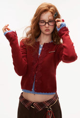 Lace long-sleeved knitted cardigan